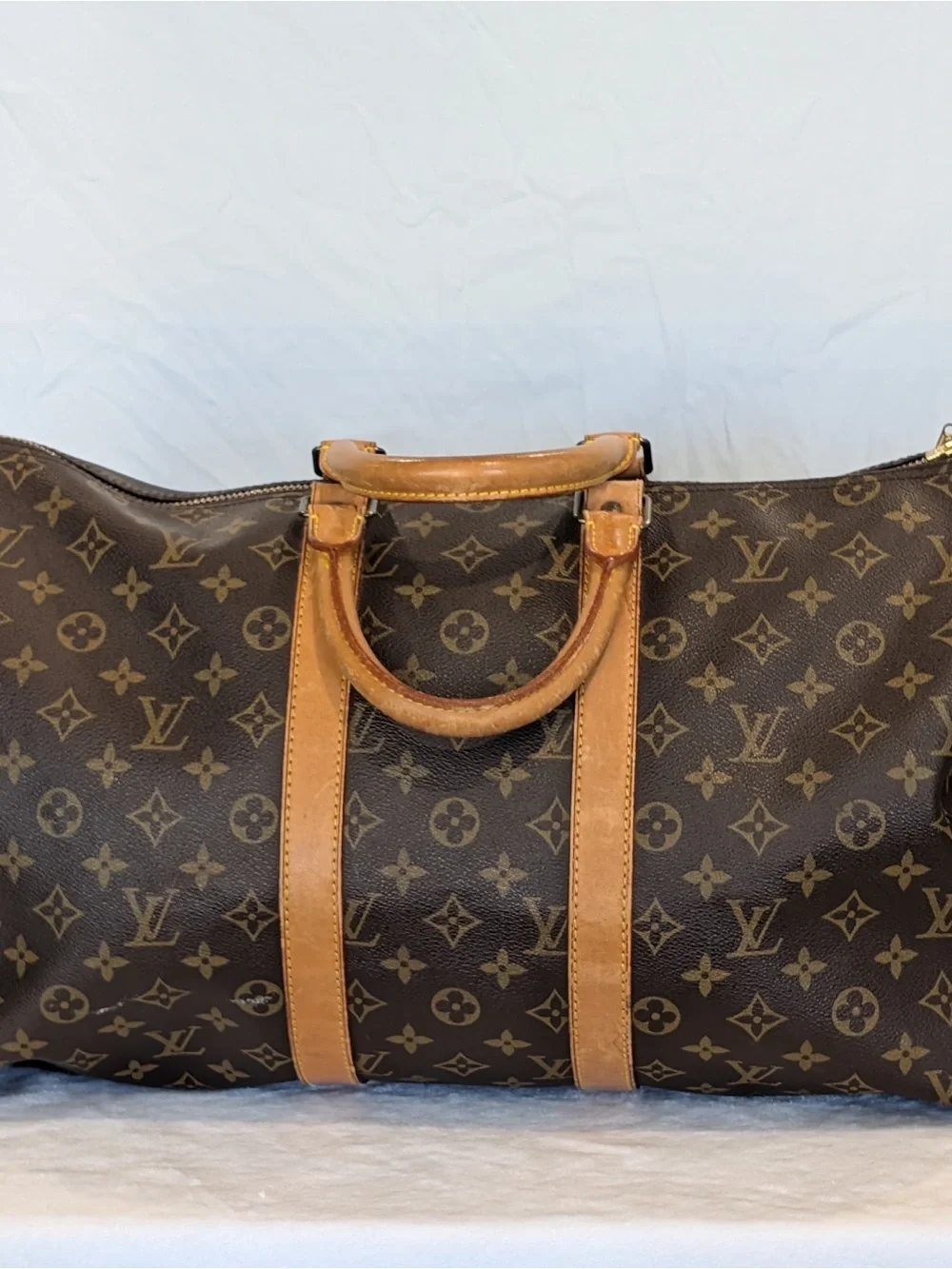 Louis Vuitton keepall 50 Brown Monogram Duffel Bag with Tan Leather Handles